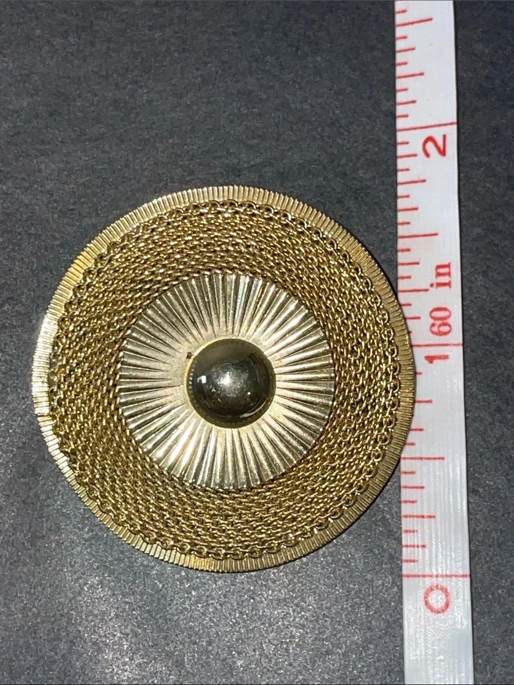 Gold-Tone Round Brooch - Textured Circular Accent